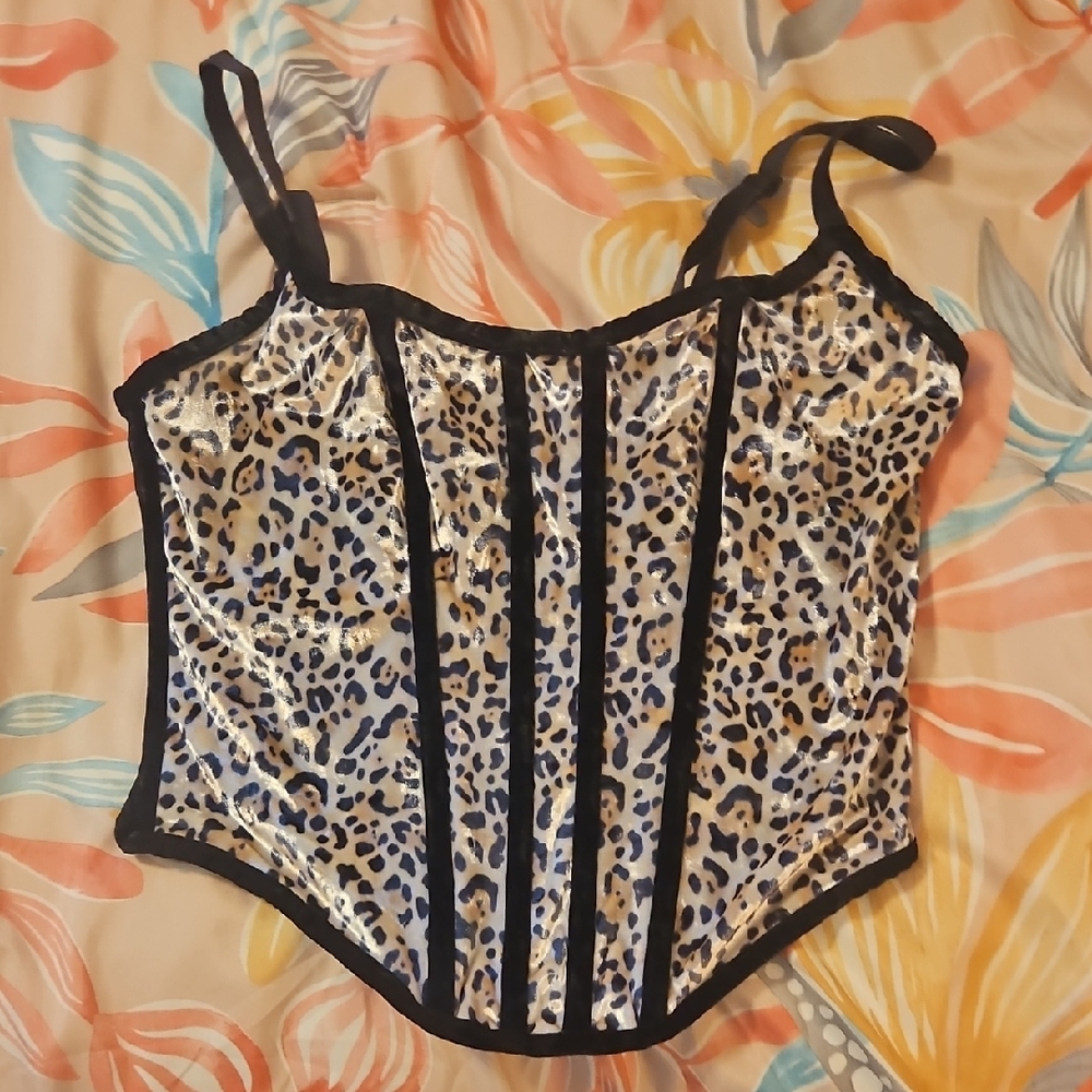 Victoria's Secret Black And Leopard Sheer Corset